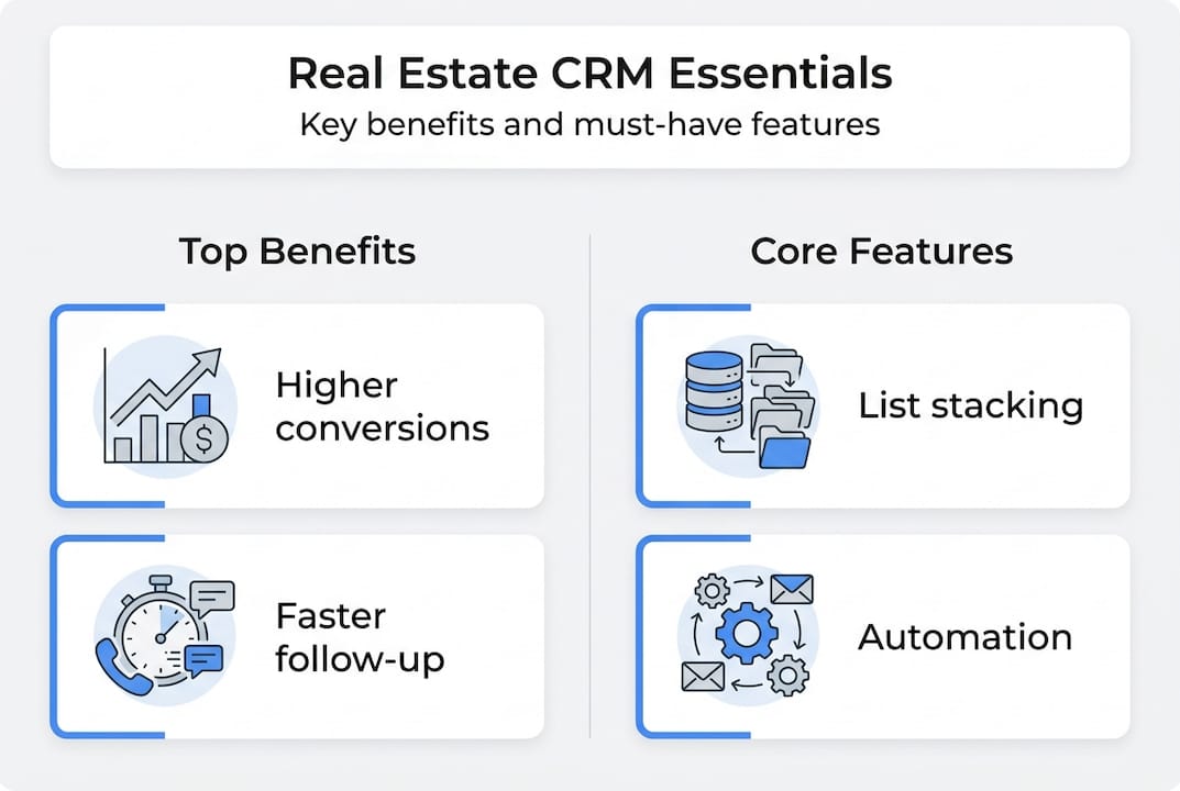 Infographic showing CRM benefits and features