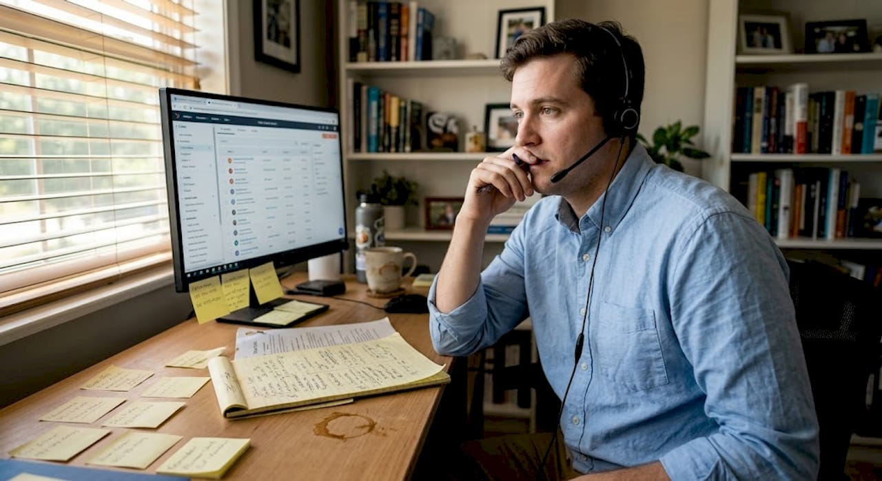 Agent making cold calls for real estate leads