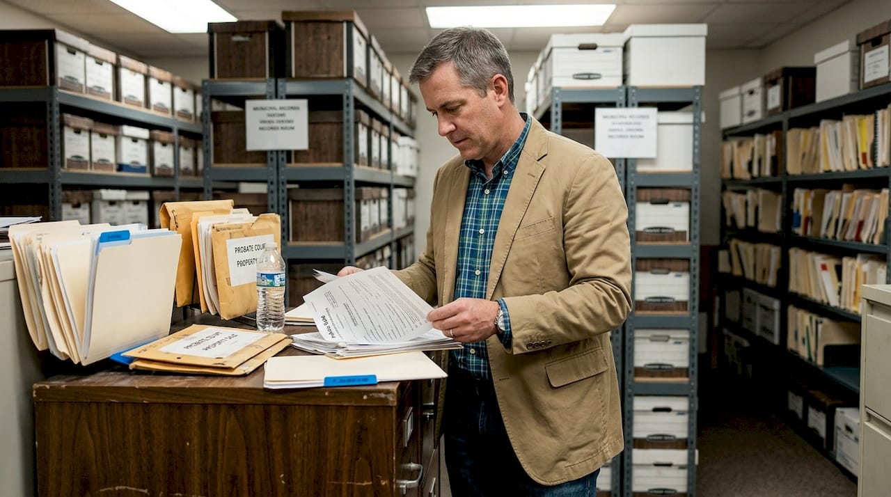 Executor reviewing probate sale paperwork