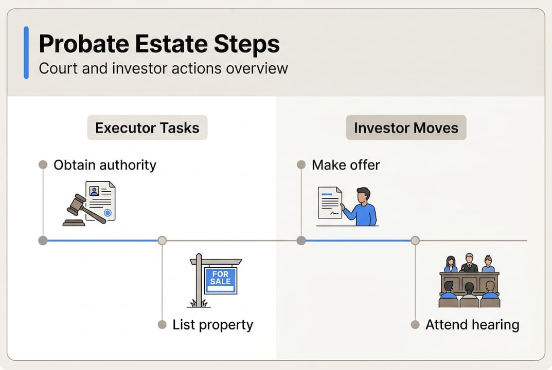 Infographic showing probate process steps for investors