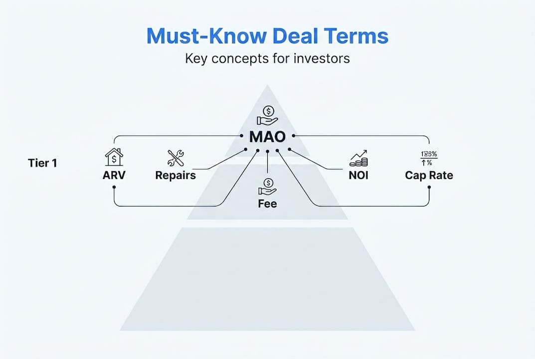 Infographic with hub of real estate terms and key metrics