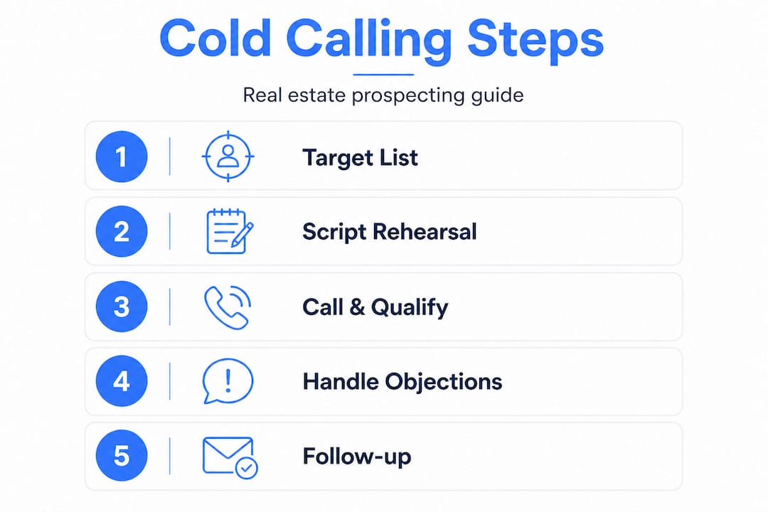 Infographic showing five steps of cold calling process