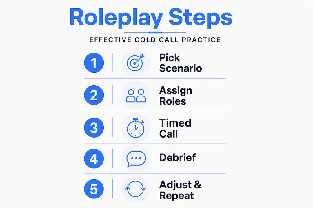 Infographic showing five key steps of cold call roleplay