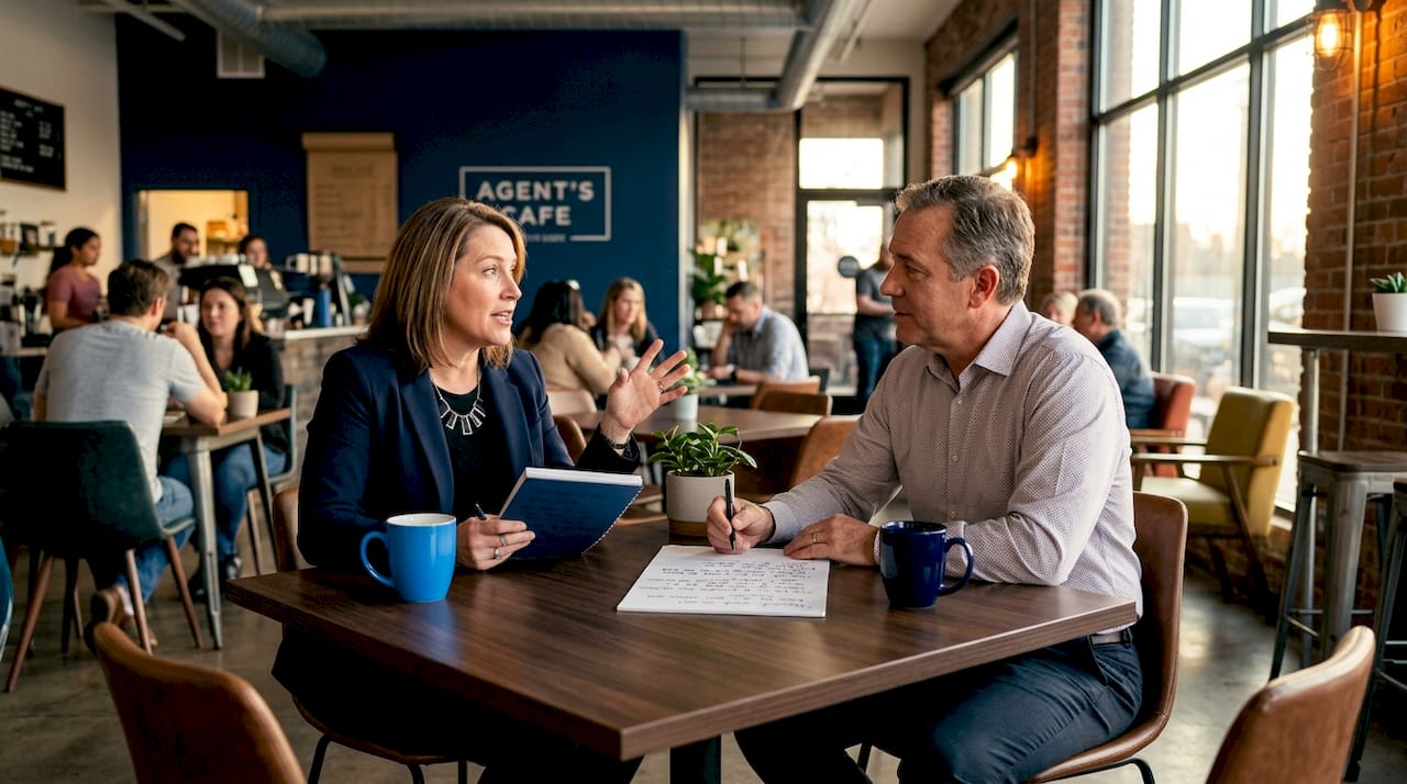 Two people roleplaying distressed call in conference room