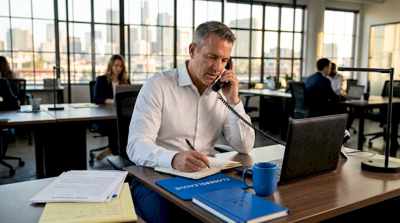 Man making empathetic phone call from office