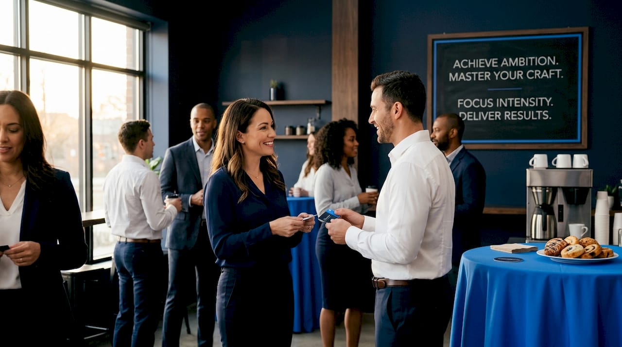 Real estate professionals networking at event