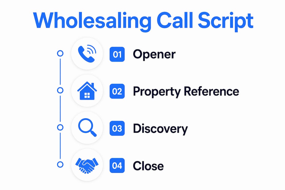 Infographic showing wholesaling call script phases vertically