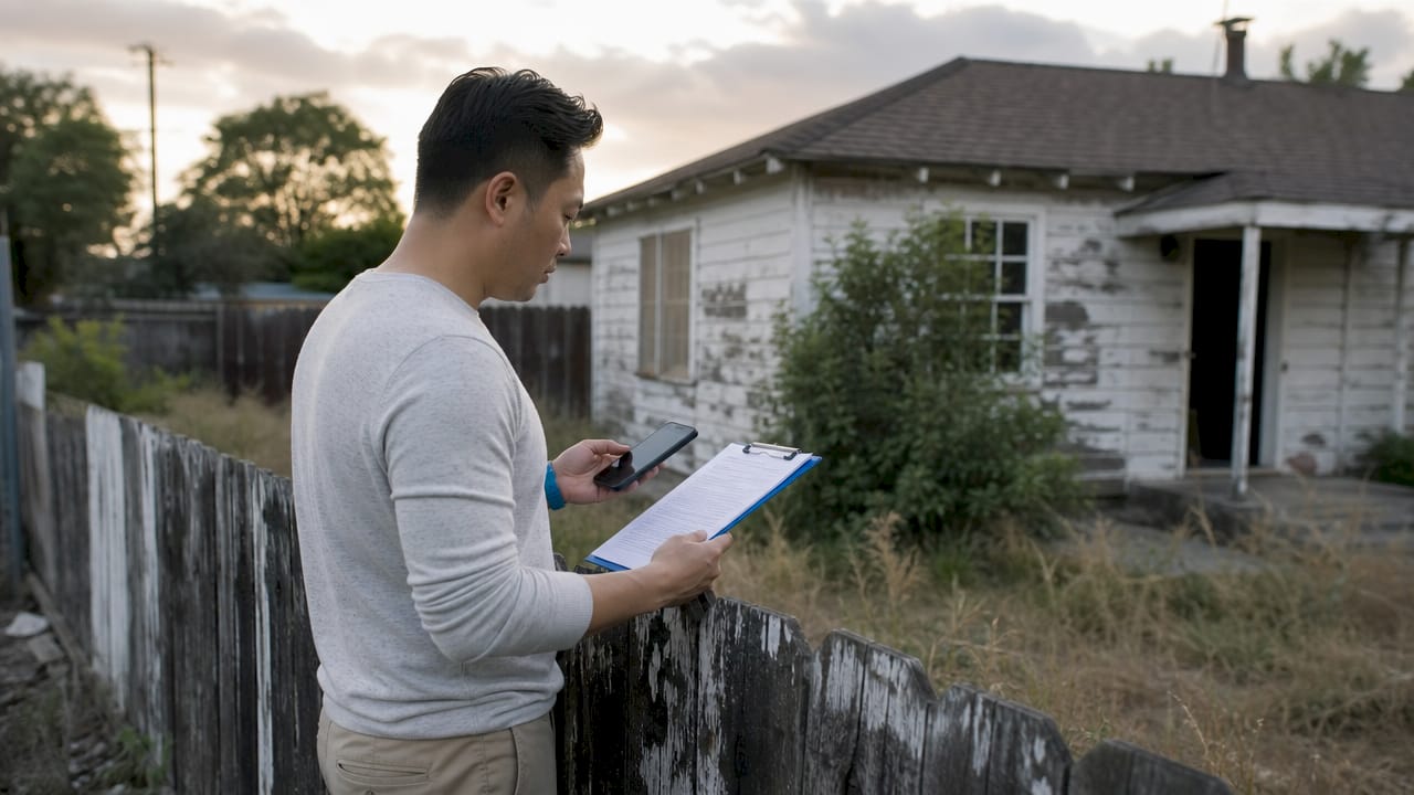 Investor at foreclosure auction property outdoors