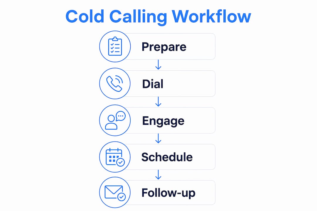 Infographic diagram of cold calling workflow steps