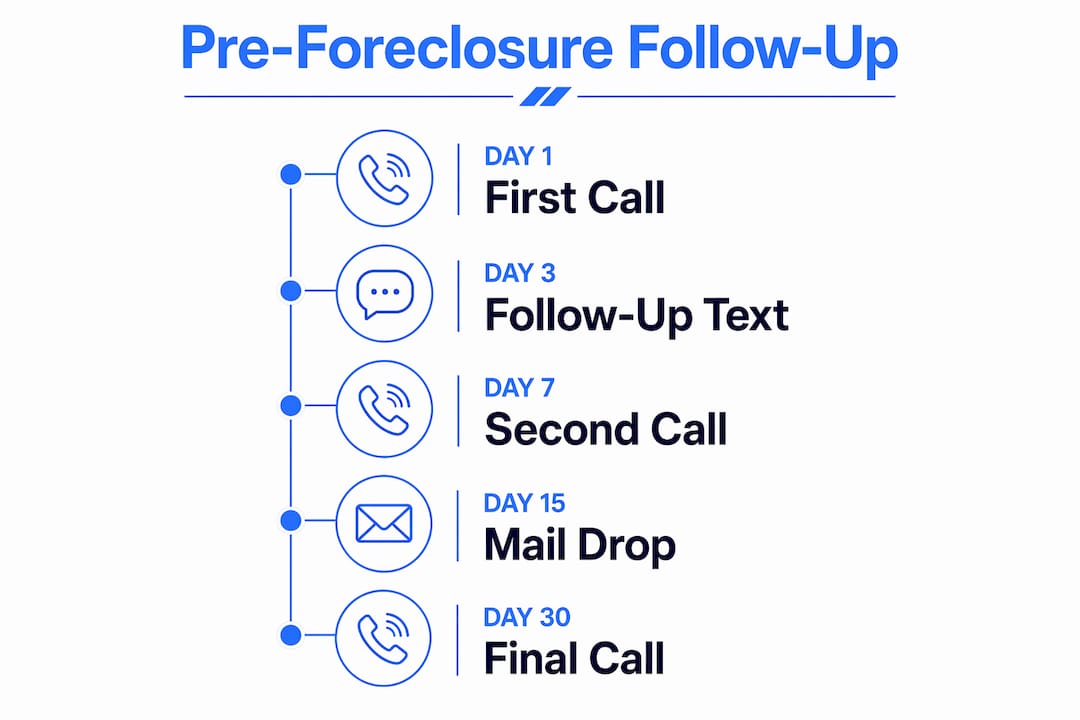 Infographic showing pre-foreclosure follow-up timeline