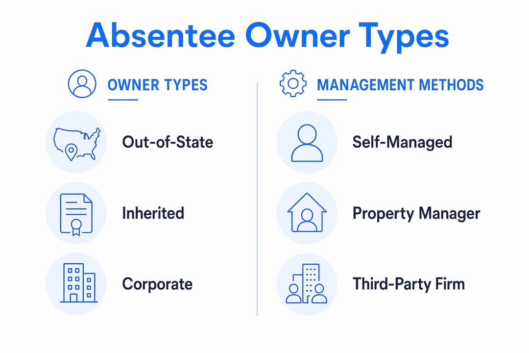 Infographic comparing absentee owner types and management methods