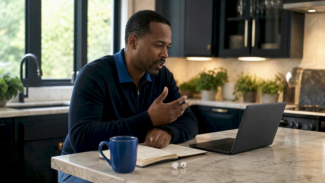 Hands interacting with laptop for AI coaching metrics