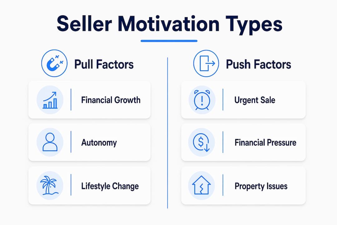 Infographic comparing pull and push seller motivation