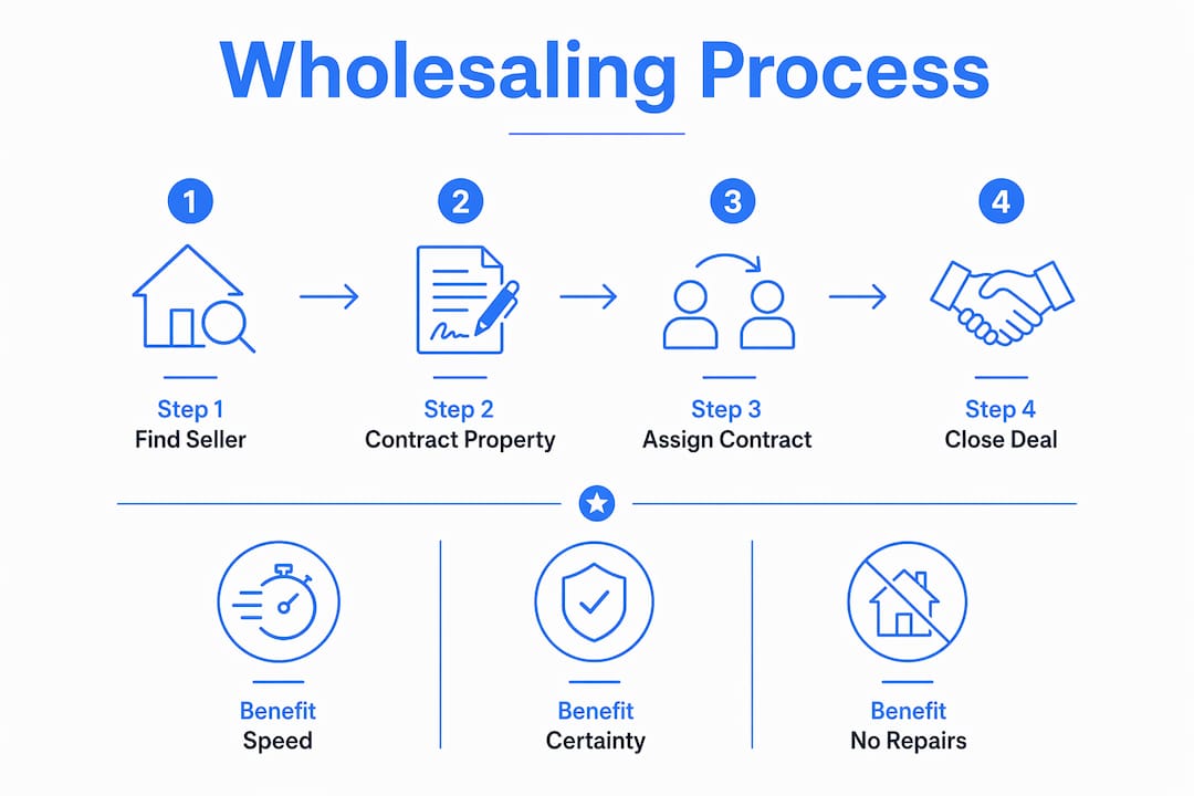 Infographic showing wholesaling process and benefits