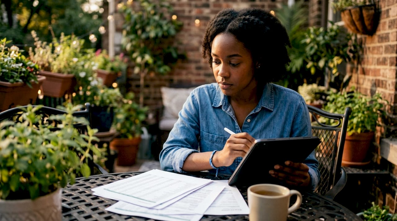 Woman reviewing finances for cash offer