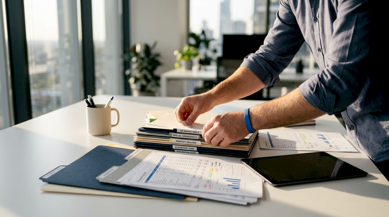 Hands sorting real estate deal files