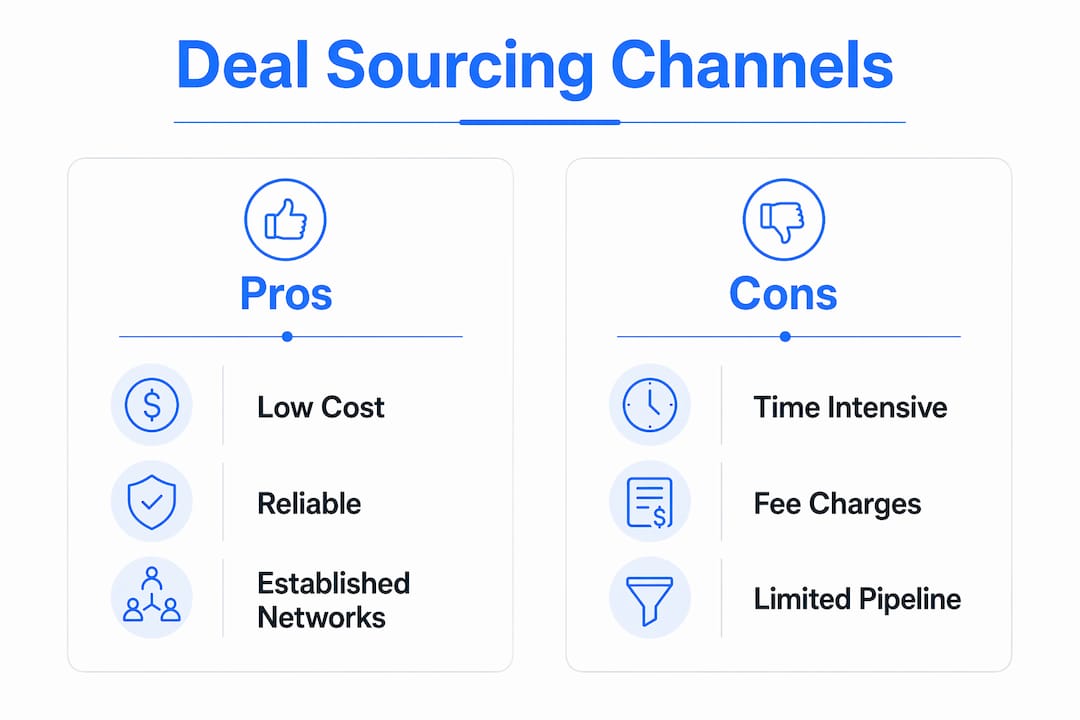 Infographic comparing pros and cons of deal sourcing channels