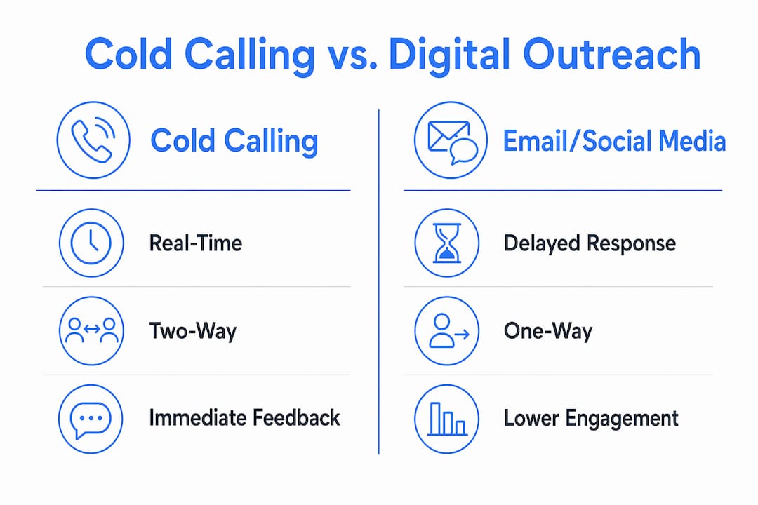 Infographic comparing cold calling and digital outreach
