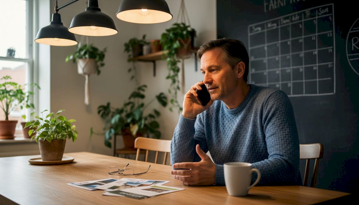 Hands holding phone during empathetic cold call conversation