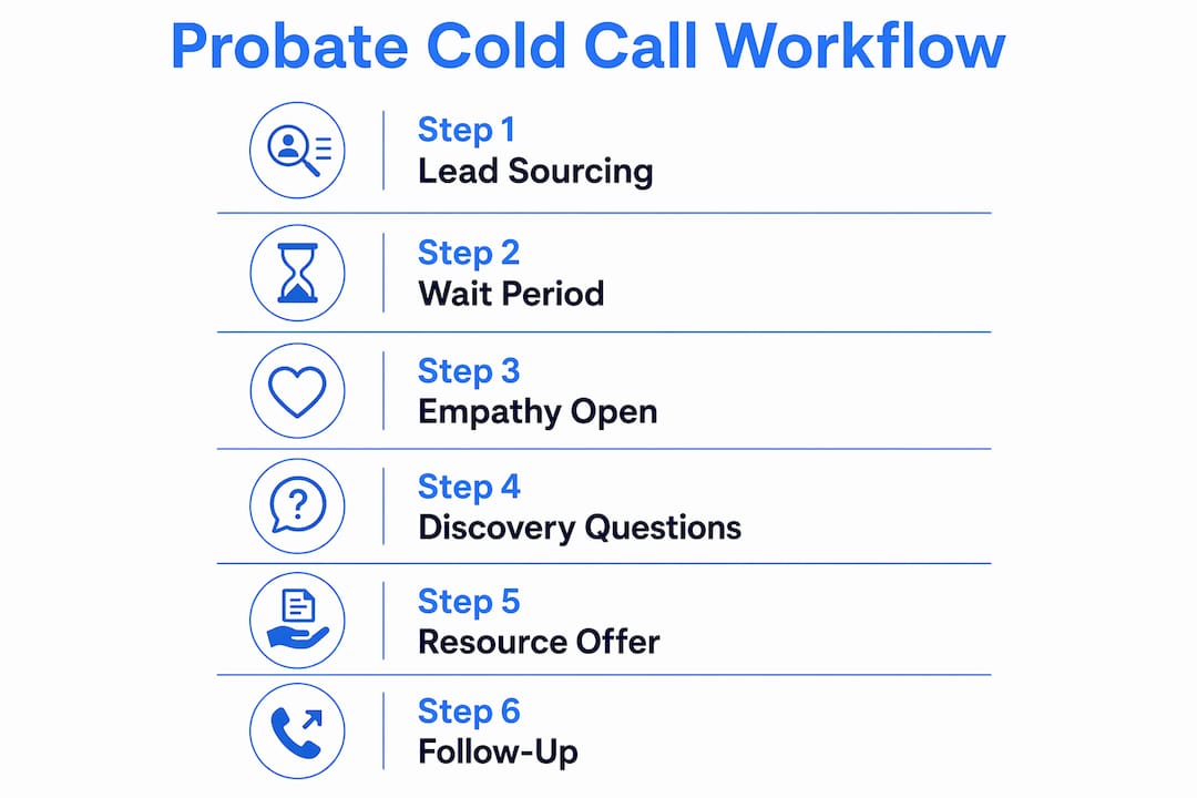 Infographic showing probate cold call workflow steps