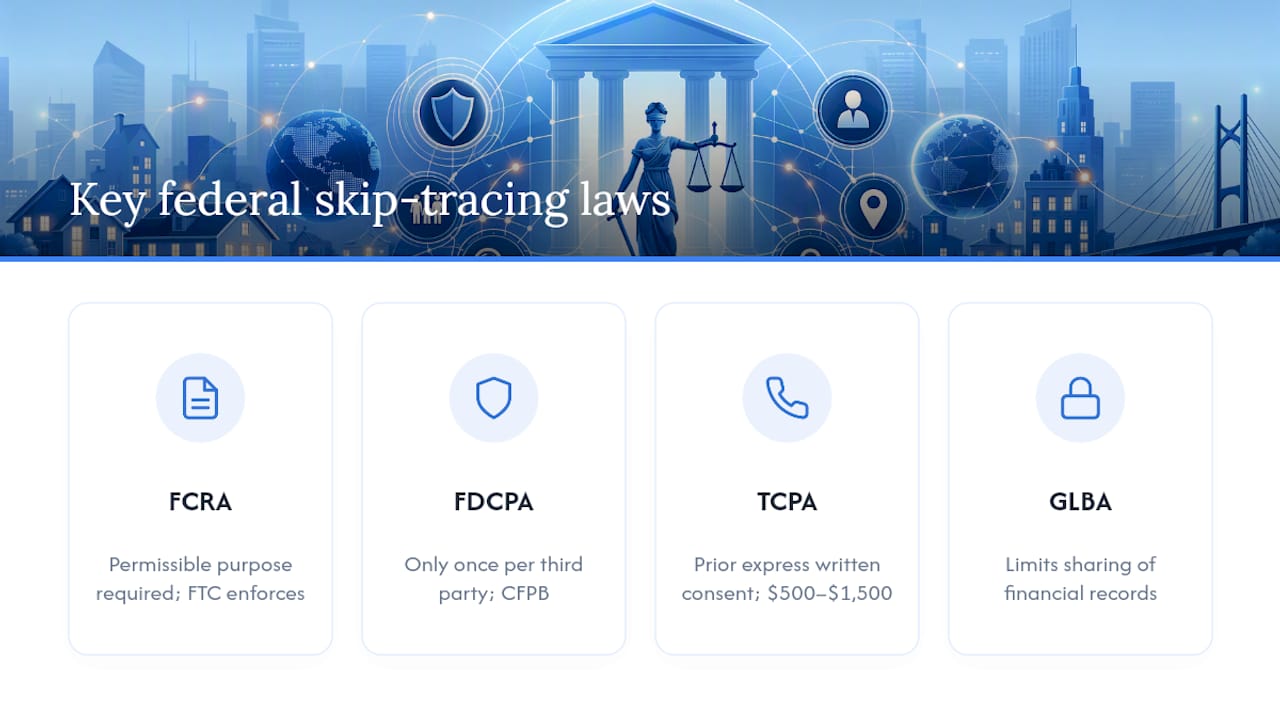 Diagram comparing skip tracing legal rules in the US