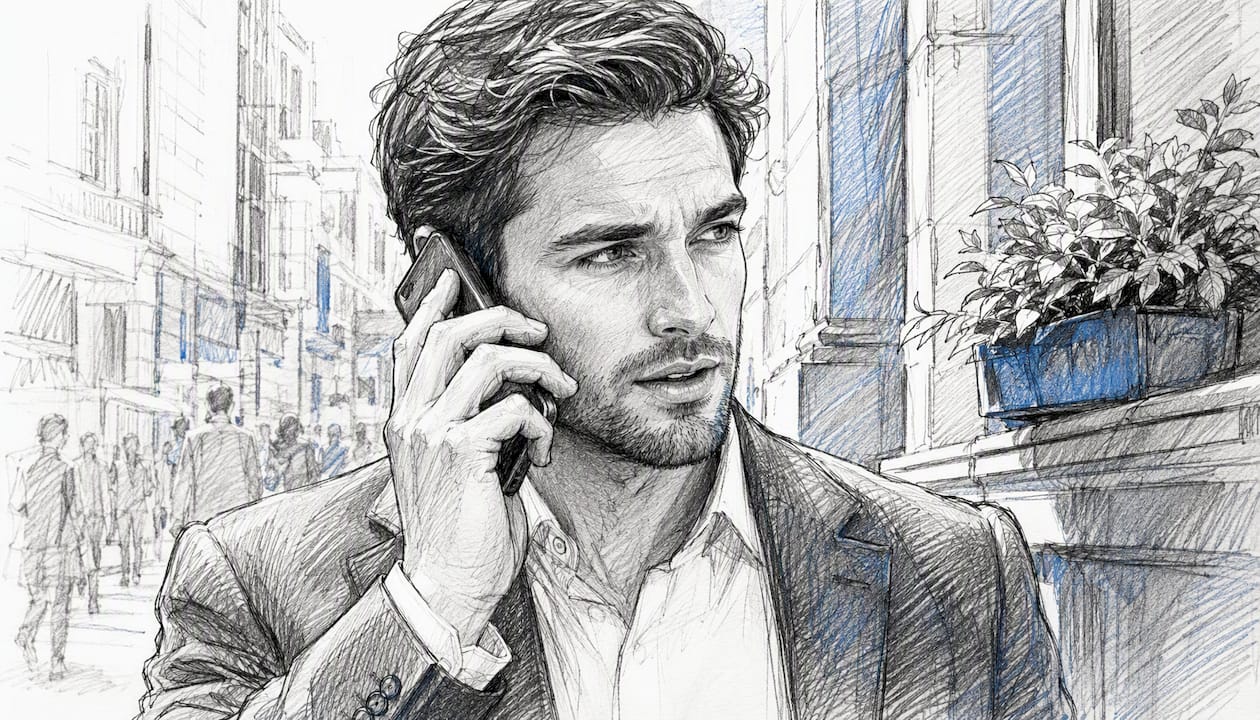 Investor holding mobile phone on call