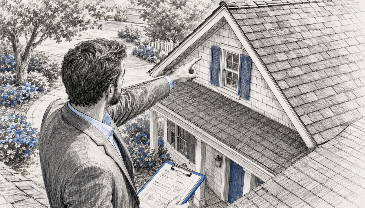 Investor inspecting roof condition