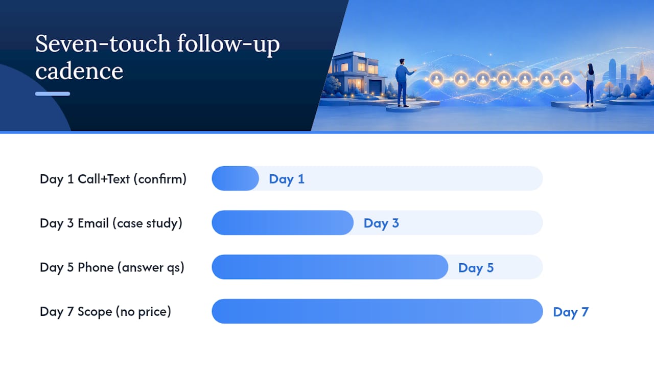 Seven-touch real estate follow-up cadence timeline