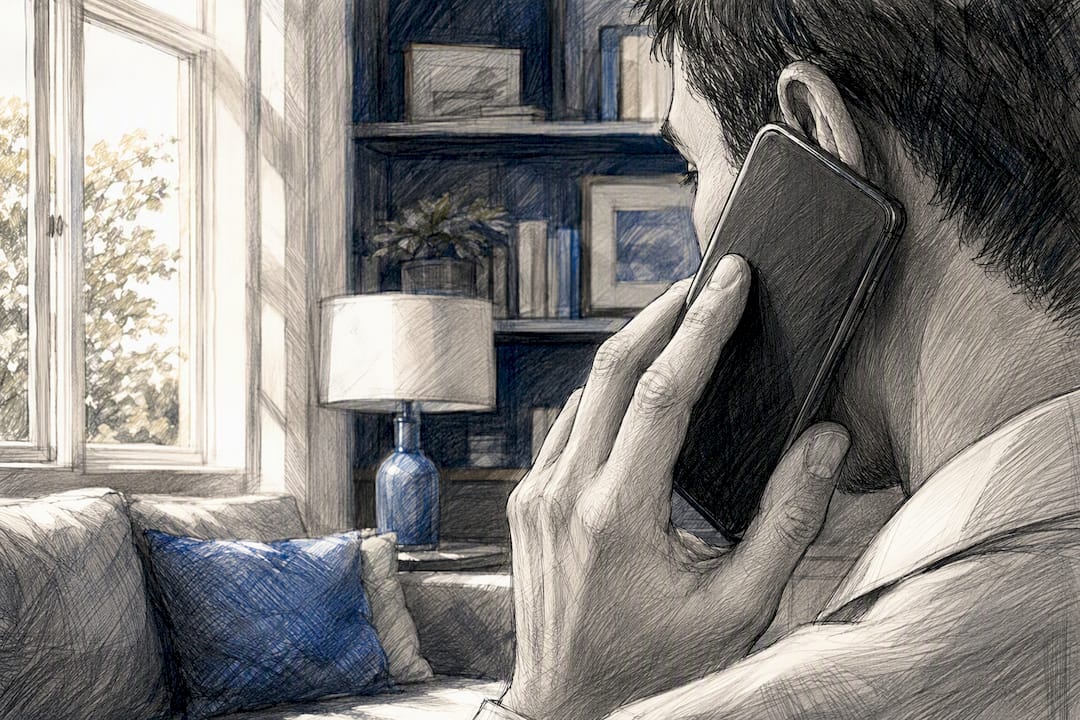 Hand holding phone during empathetic call