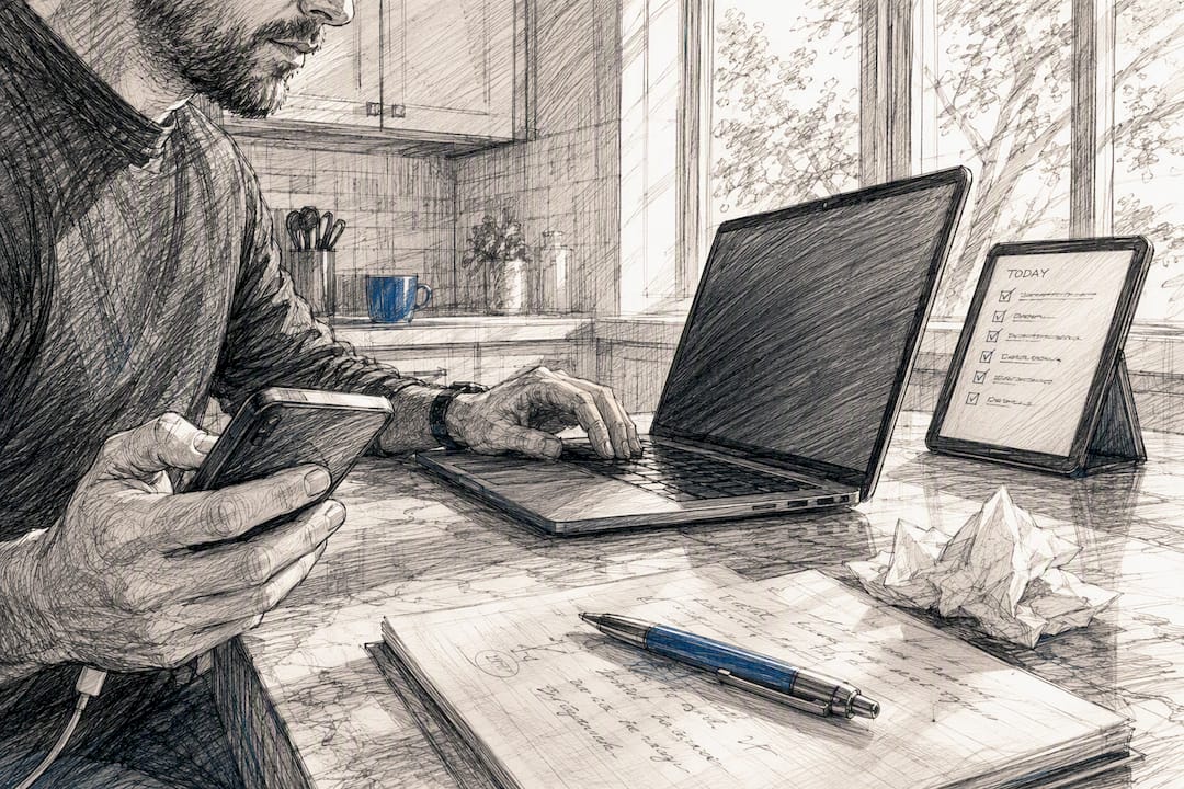 Lead list review with laptop and phone