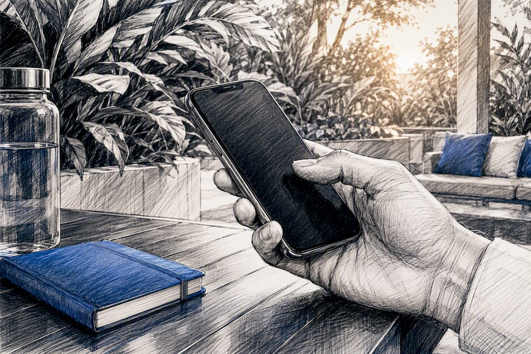 Hand holding phone practicing call scripts