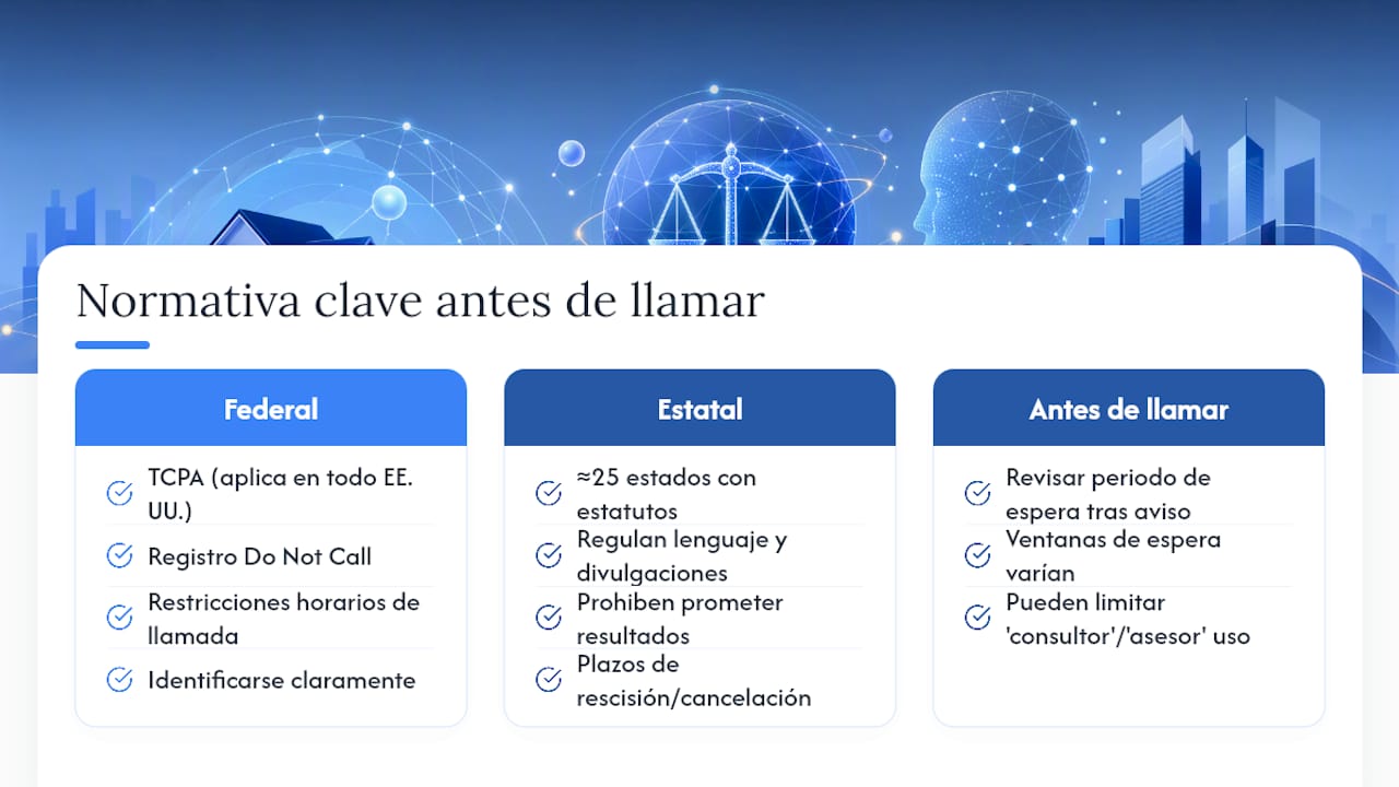 Qué normativa específica debes conocer antes de llamar — overview diagram