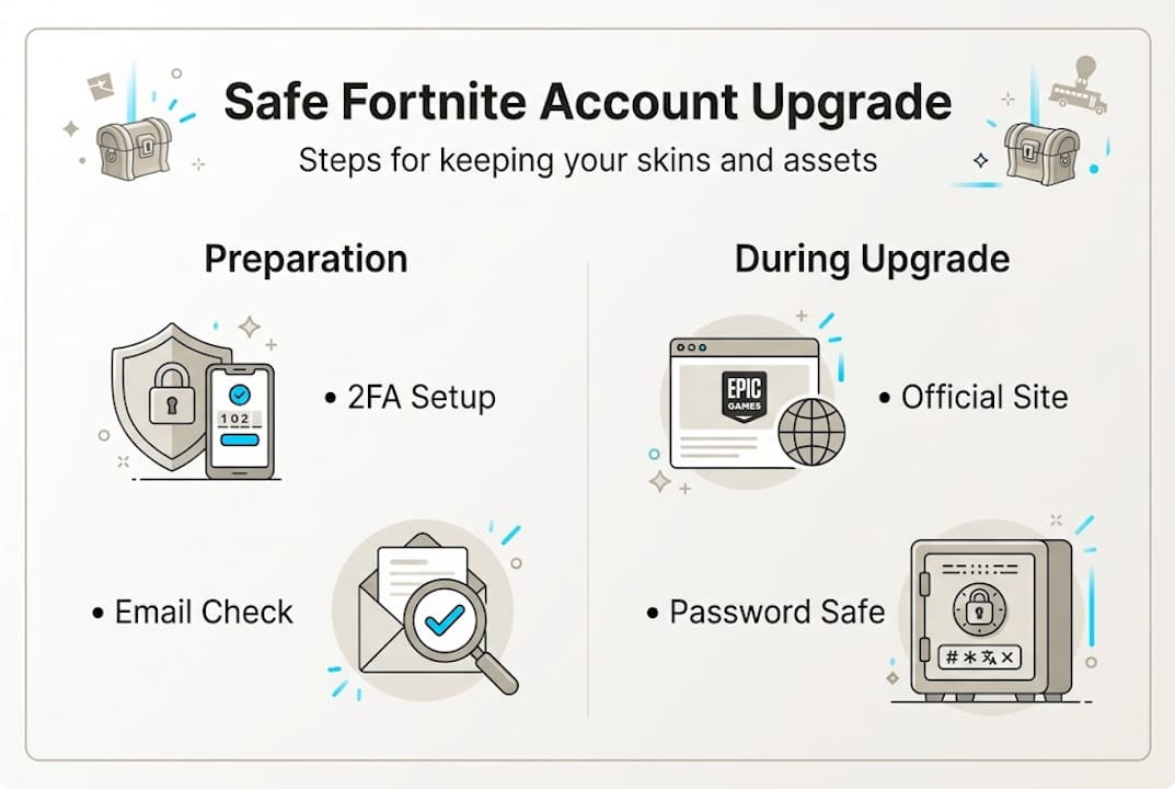 Infographic outlining Fortnite upgrade safety steps