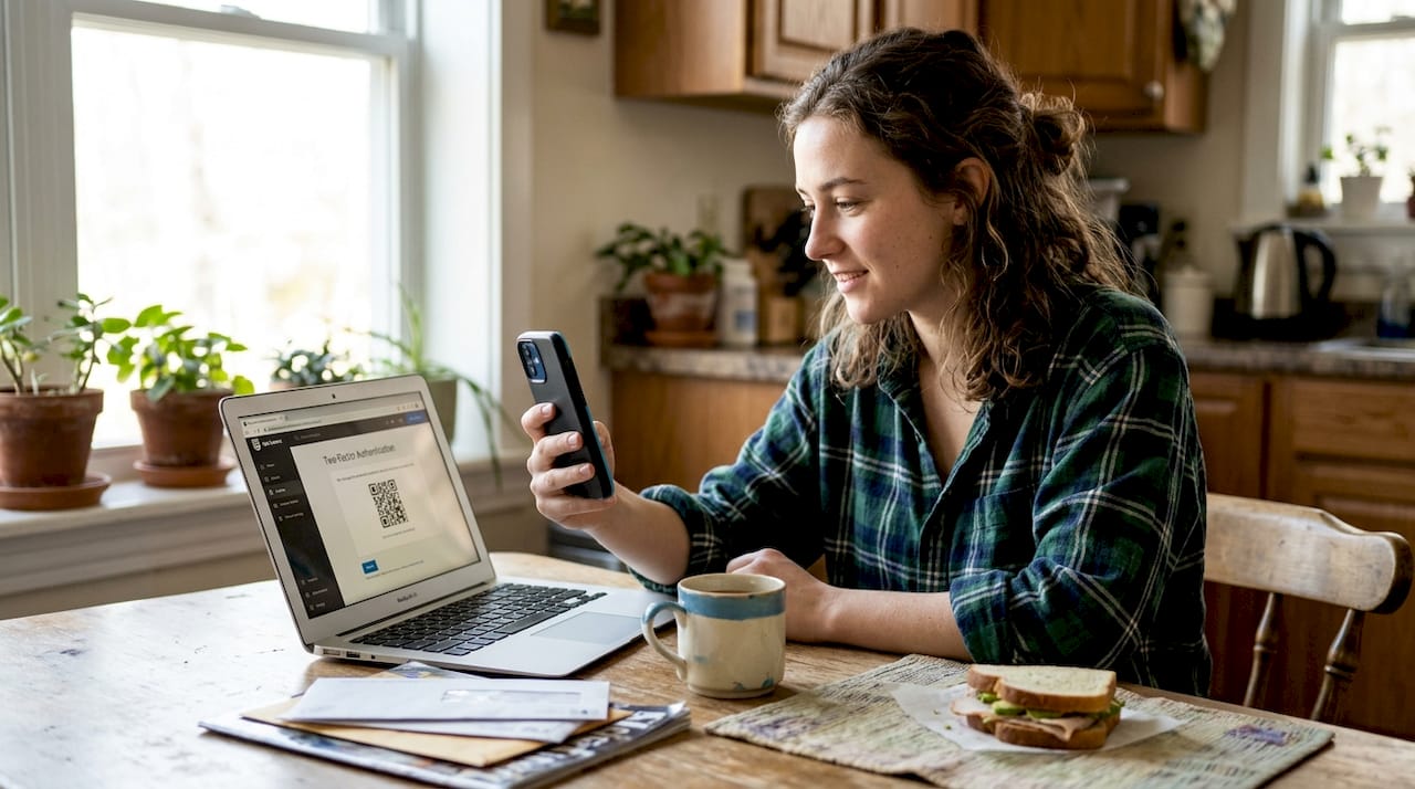 Woman securing Fortnite account with devices