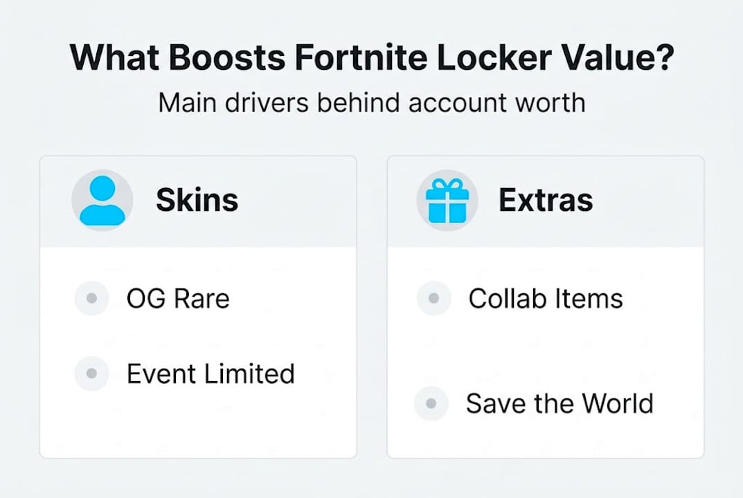 Infographic summarizing Fortnite locker value factors