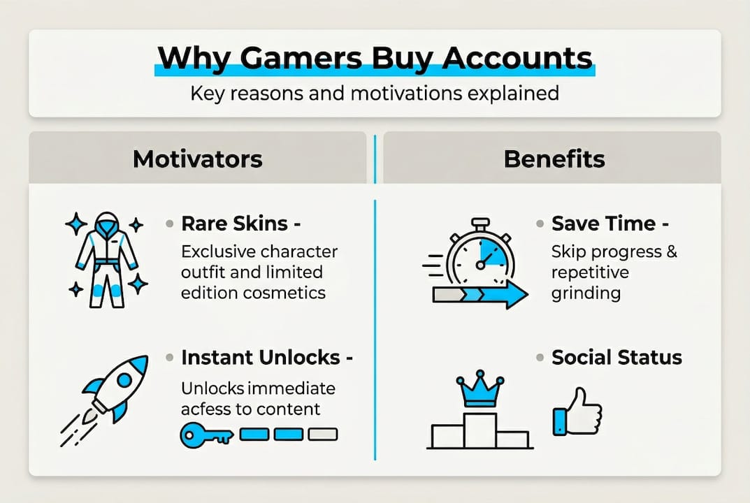 Infographic on key gamer account-buying reasons