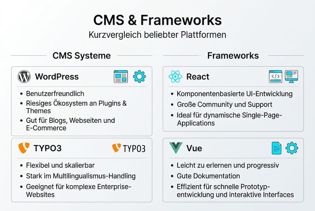 Vergleich von Content-Management-Systemen und Frameworks – Infografik
