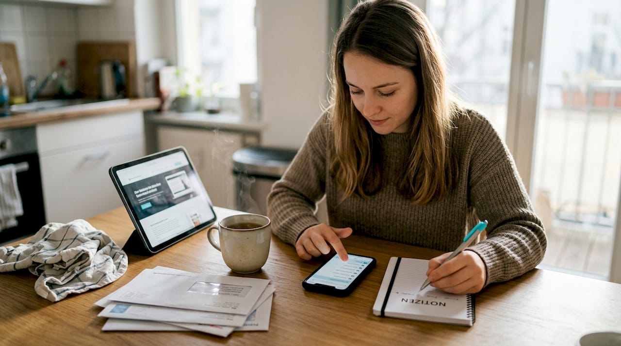 Eine Frau prüft die Benutzerfreundlichkeit einer Webseite auf ihrem Smartphone.