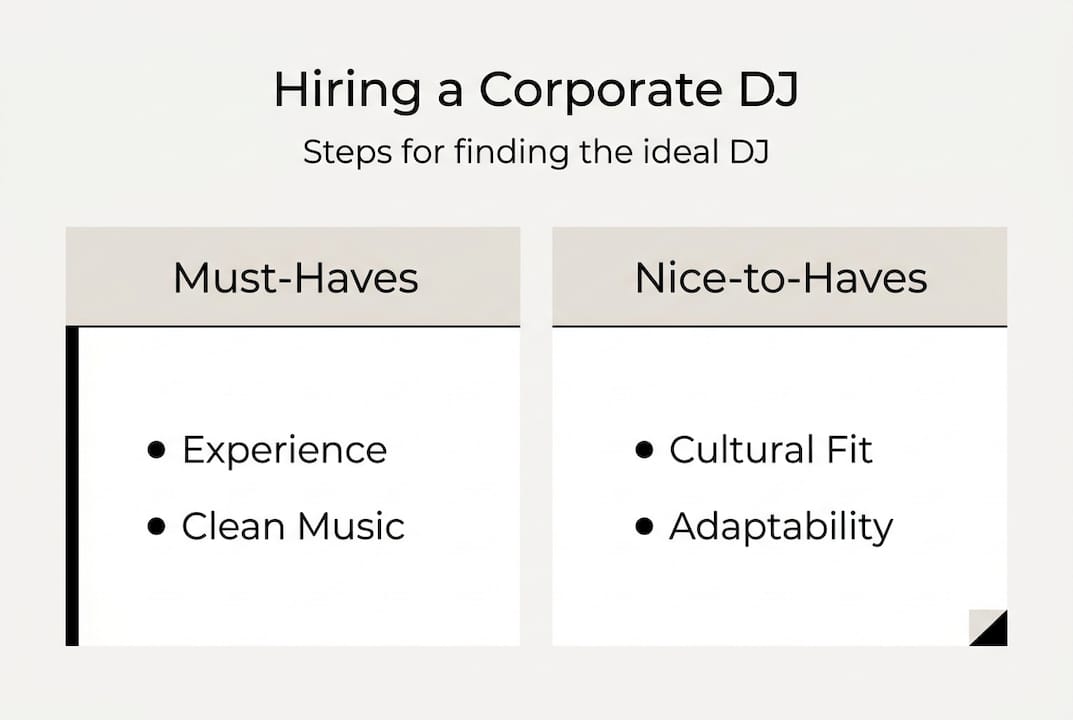 Infographic with DJ hiring steps and priorities