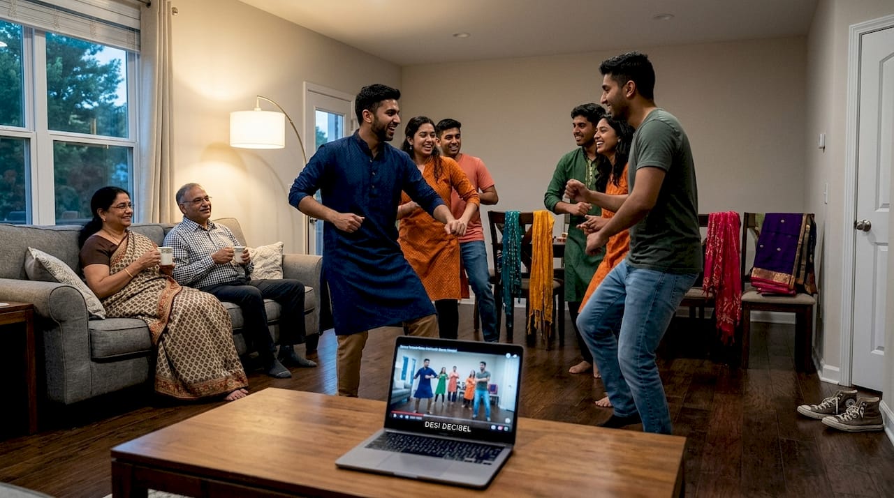 Family rehearsing dance for Sangeet night
