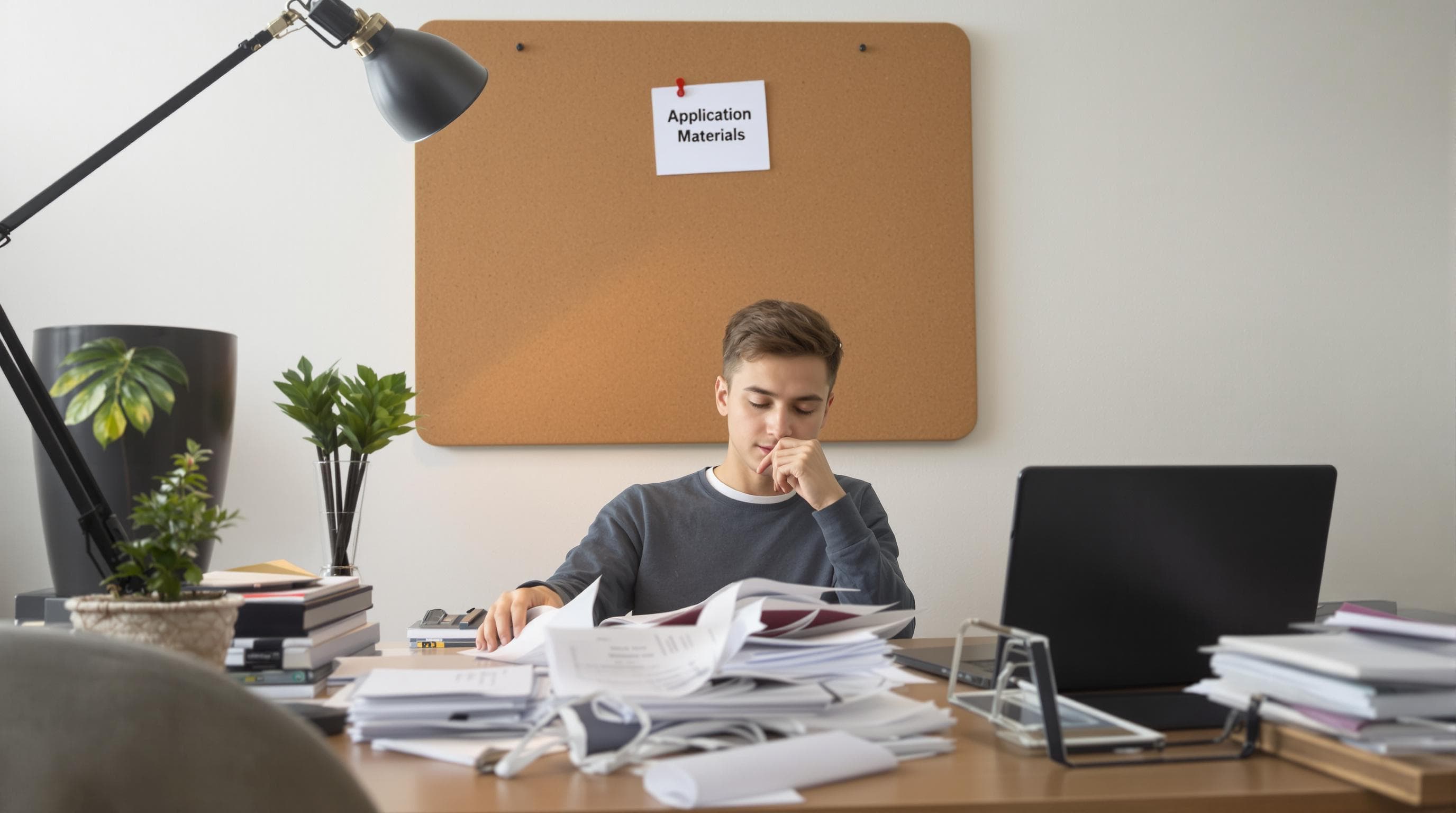 Applicant prepares finance program application documents at desk