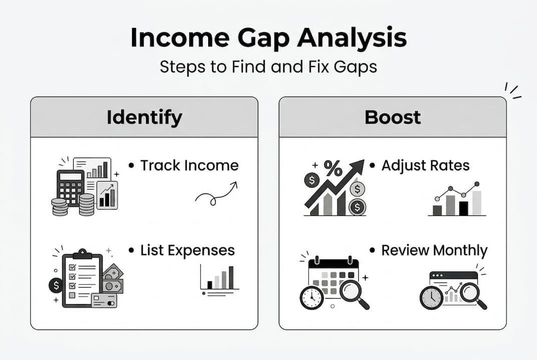 Infographic with simple income gap analysis steps