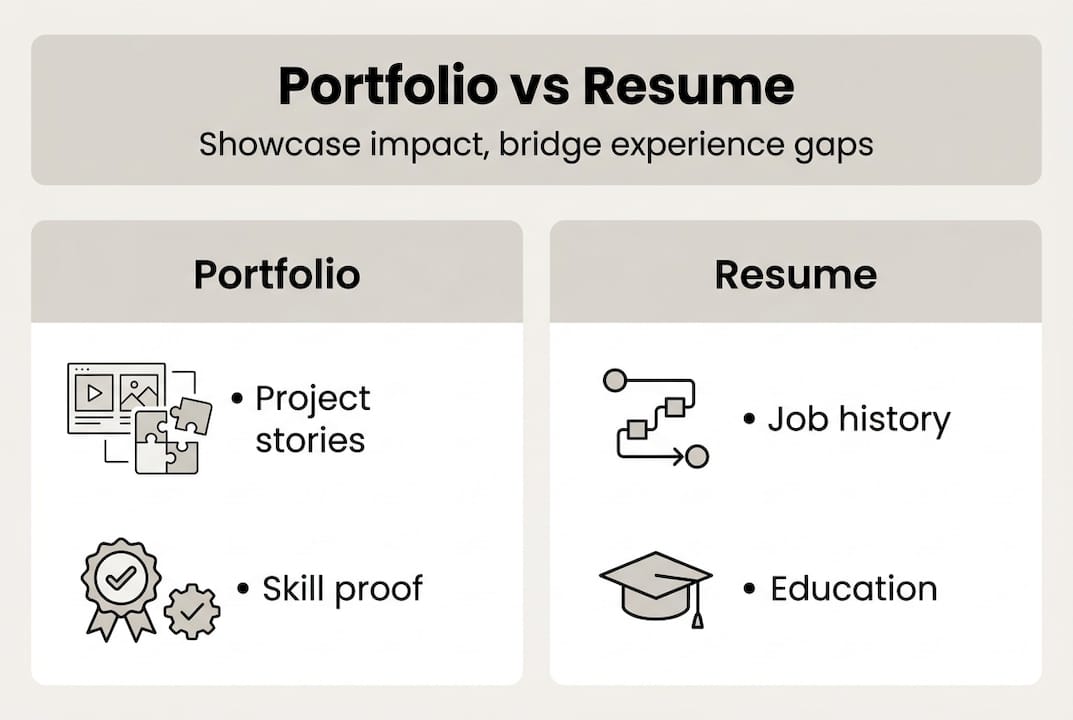 Infographic comparing portfolio and resume features