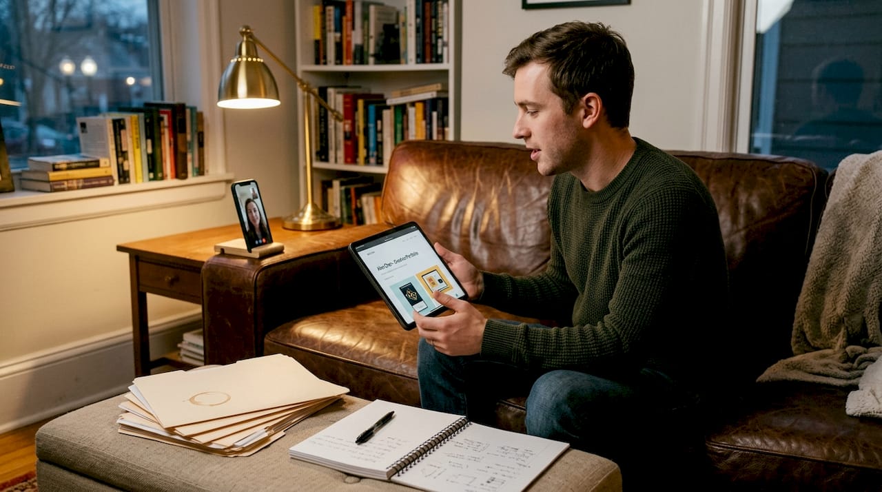 Freelancer discussing portfolio with client