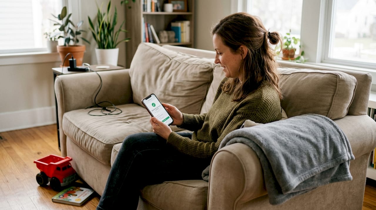 Homeowner reviewing electrician booking on phone