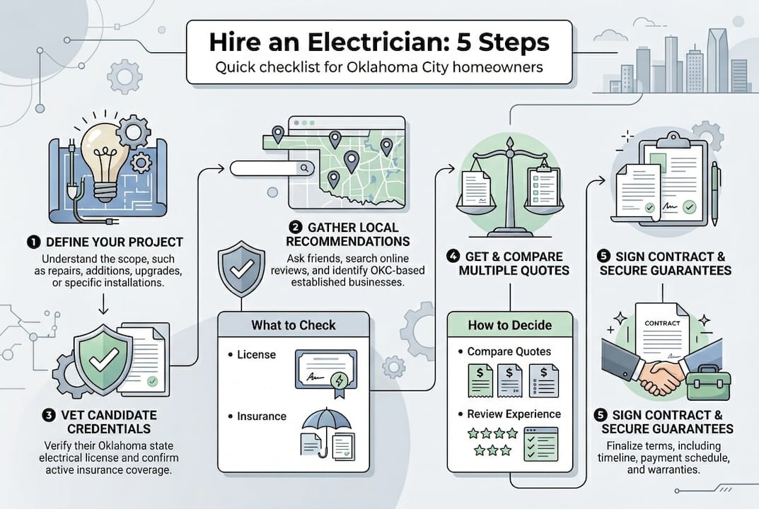 Infographic steps for hiring Oklahoma electrician