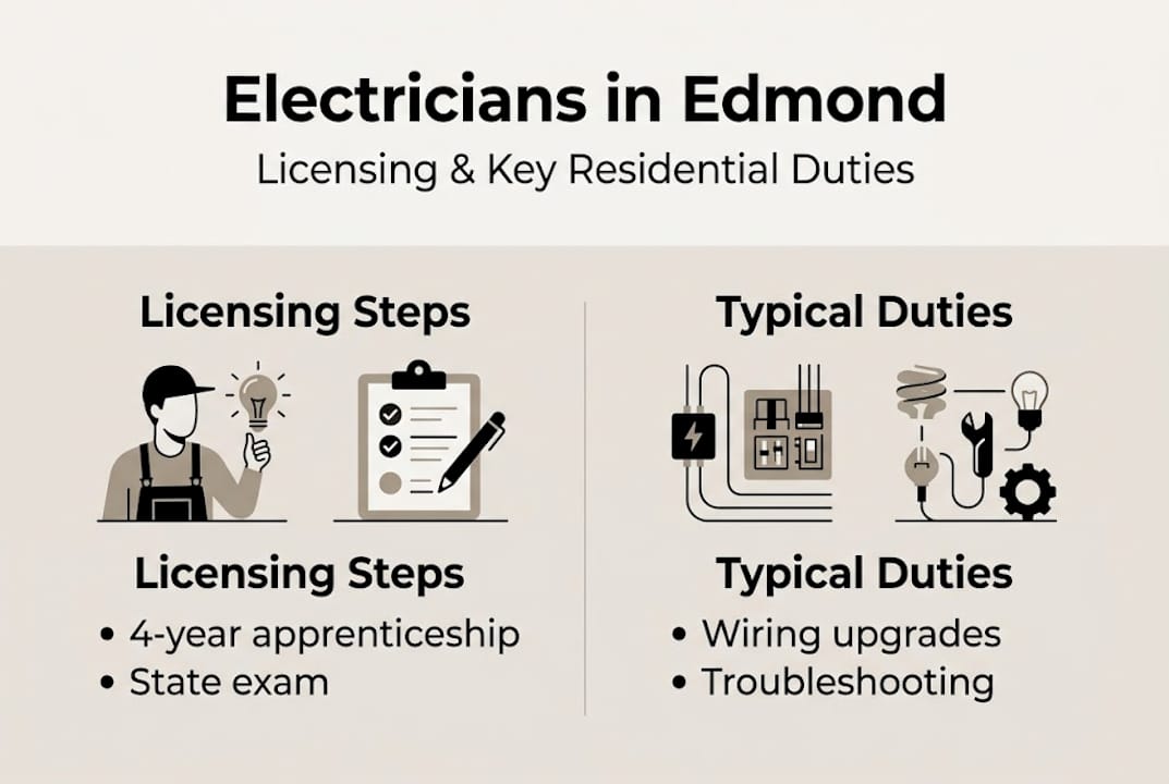 Infographic of Edmond electrician licensing steps and duties