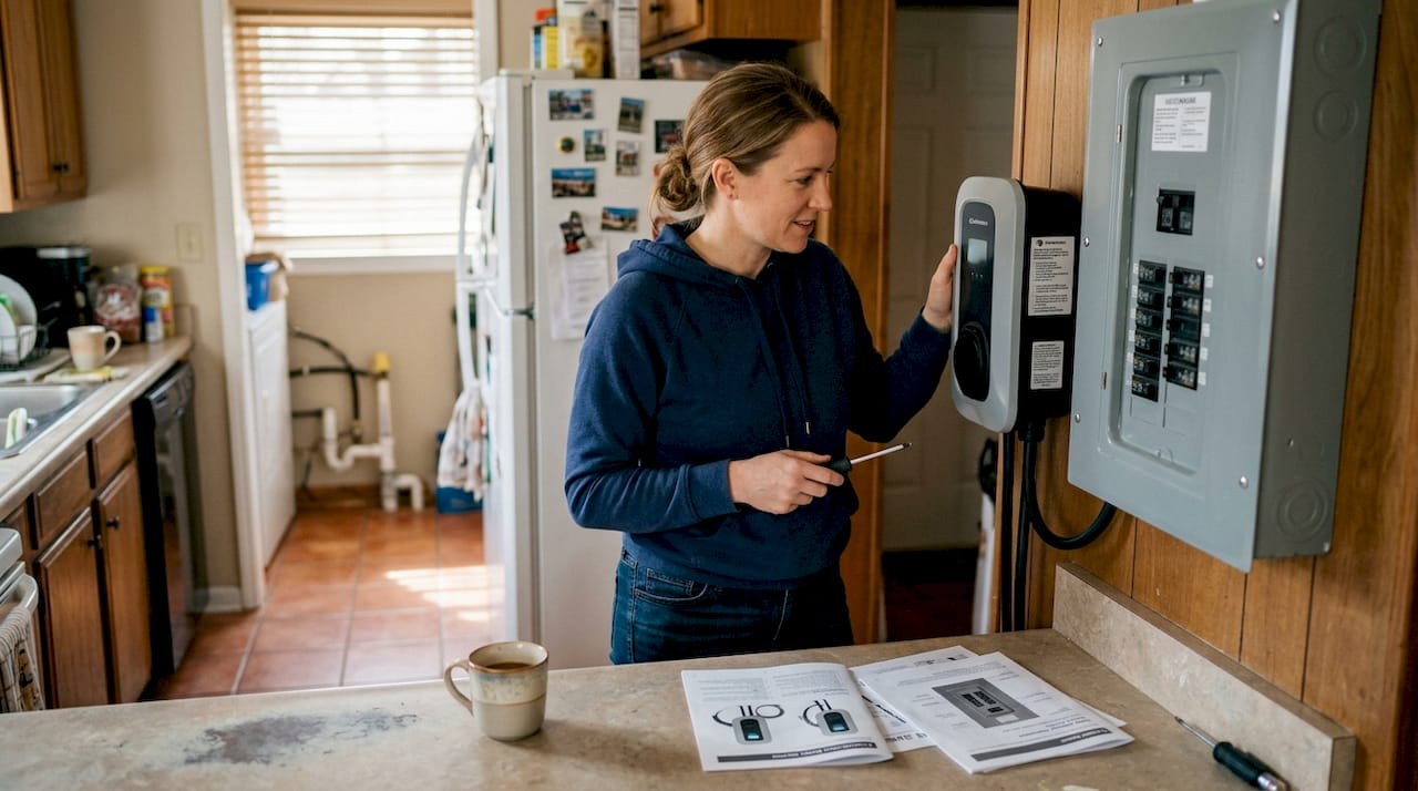 Homeowner reviews recent electrical installation