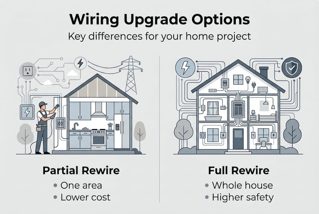 Infographic comparing partial and full home rewiring