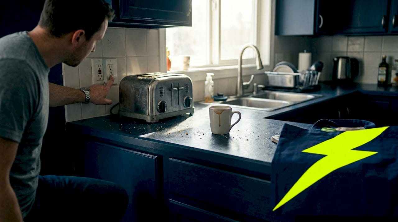 Homeowner safely testing kitchen GFCI outlet